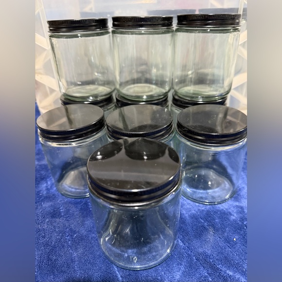 Other - Set of 10 Clear Glass Jars with Black Lids